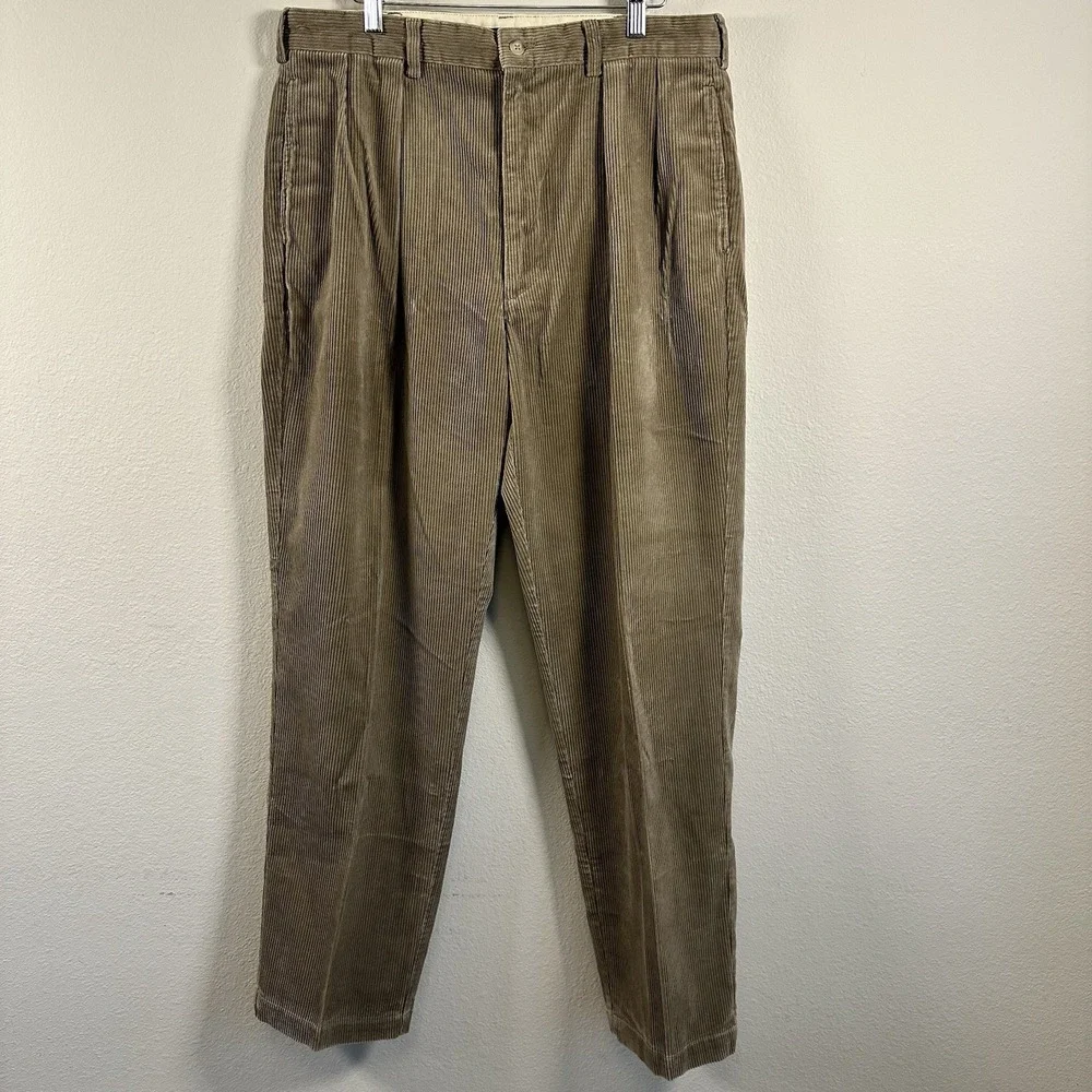 Polo Ralph Lauren Tan Corduroy Pleated Trousers Pants 35x32 Heritage‎ Preppy